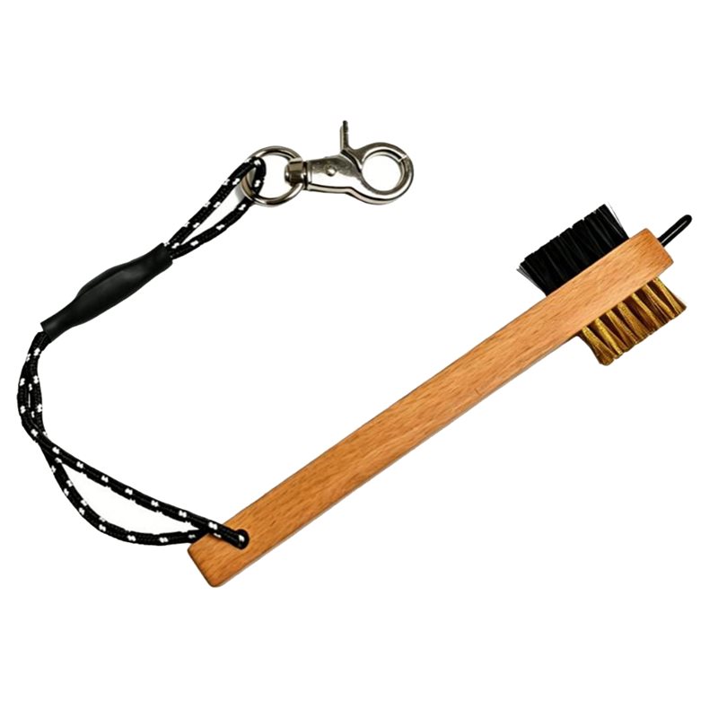 Golf Equipment To Improve Your Game - ABHS-木製ハンドルゴルフクラブブラシ 金属溝クリーナーピック付き ポータブルゴルフクリーニングツール カラビナストラップ付き