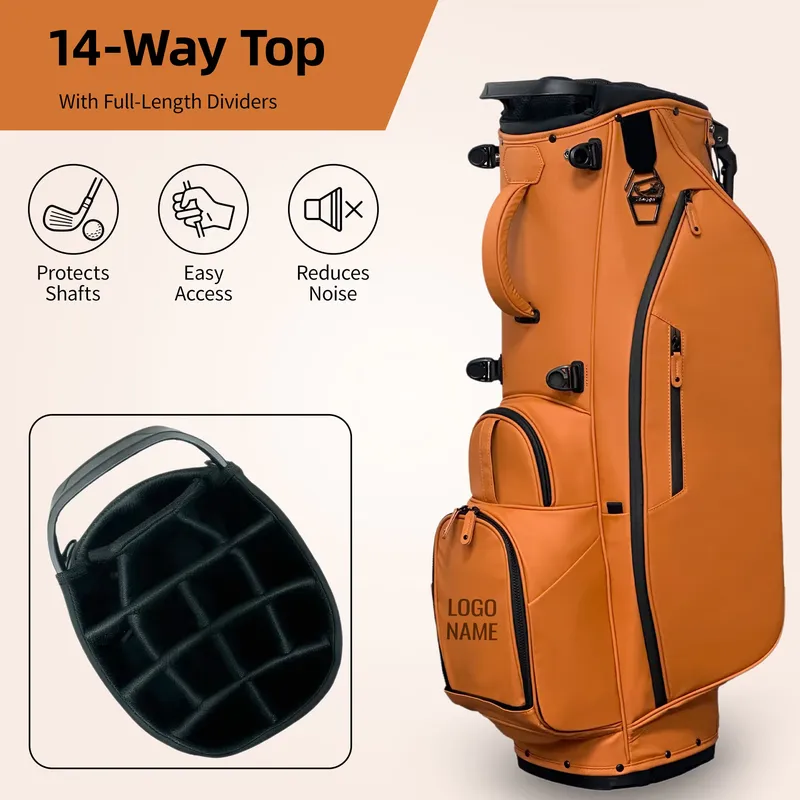 Golf Equipment Logo - ASLゴルフスタンドバッグ 防水PUレザー 大容量 取り外し可能なポケット カスタムロゴ 耐久性のあるゴルフ用品アクセサリー