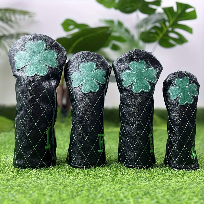 Headcover Driver - 1pc 3pcs ゴルフヘッドカバー、ドライバーフェアウェイハイブリッドヘッドカバー、ラッキークローバークロスパターンゴルフヘッドカバー、番号タグ付き