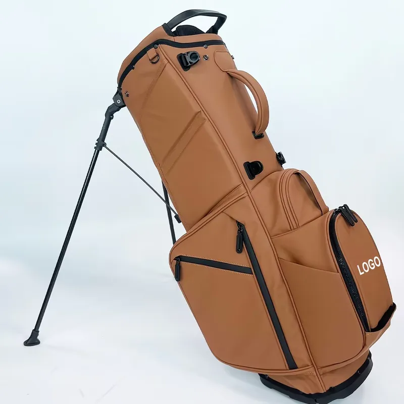 Golf Equipment Logo - カスタムロゴ刺繍ゴルフスタンドバッグPUレザーブラウンサンデーゴルフバッグ軽量ポータブルスポーツゴルフ用品