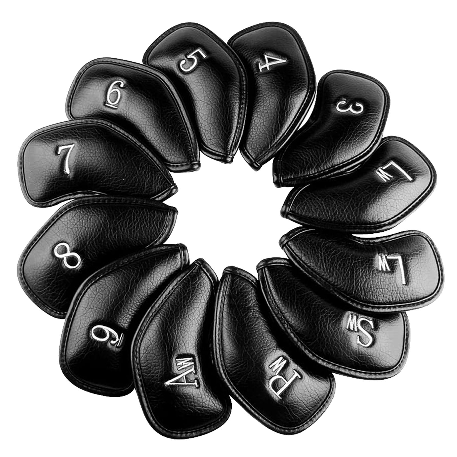 Headcover Driver - プレミアム合成皮革製スタイリッシュなアイアン＆ウェッジゴルフヘッドカバー、お得な12ピースセット、刺繍ラベル付き、ほとんどのクラブに適合
