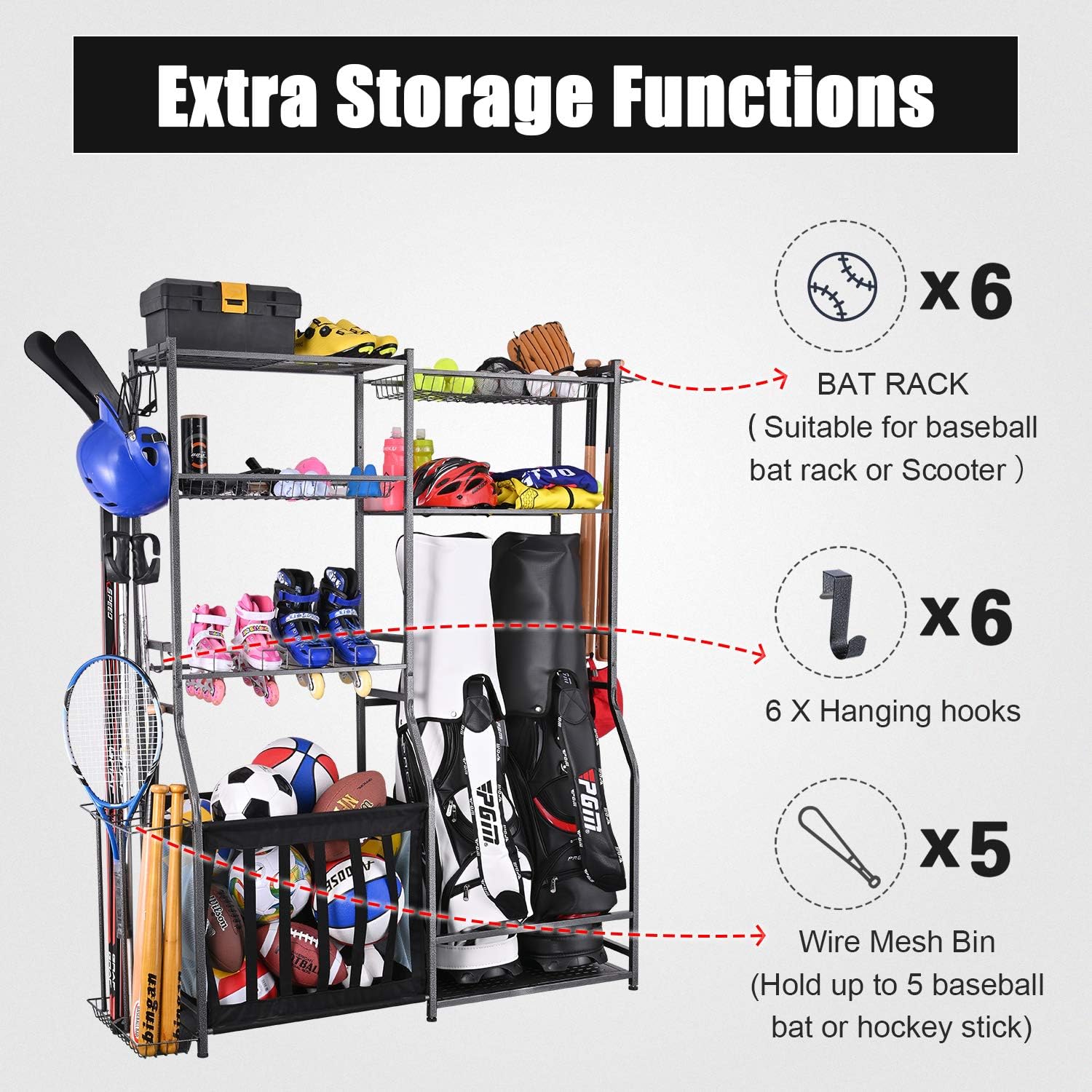 ガレージスポーツ用品収納スタンド、ゴルフバッグオーガナイザー - Golf Equipment Organizer For Garage のレビューと価格