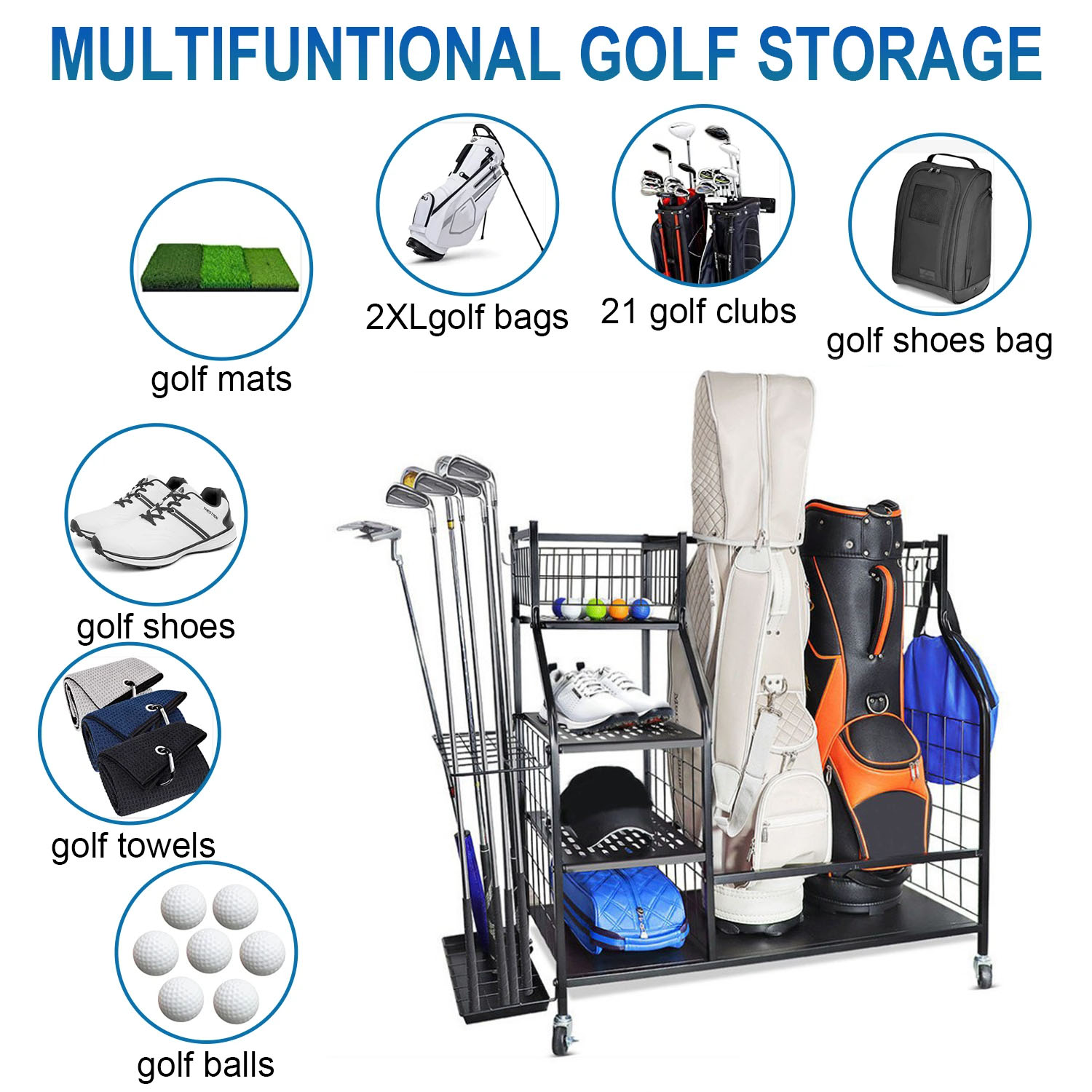 ゴルフバッグ収納ガレージオーガナイザーラック 2 スポーツバ - Golf Equipment Organizer For Garage のレビューと価格
