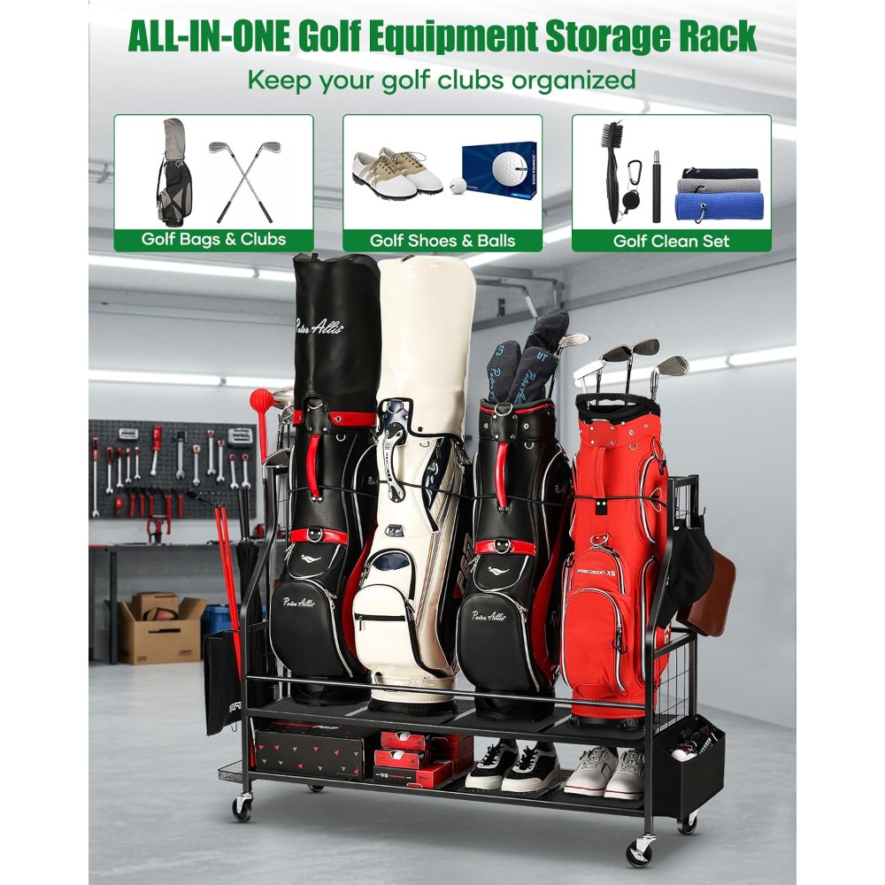 ゴルフバッグ収納ラック（車輪付き）ガレージオーガナイザースタ - Golf Equipment Organizer For Garage のレビューと価格
