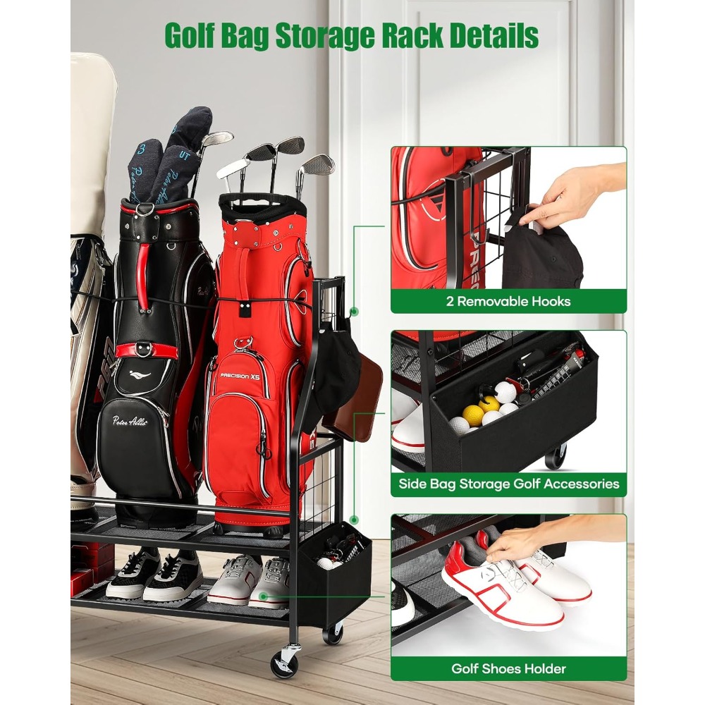 ゴルフバッグ収納ラック（車輪付き）ガレージオーガナイザースタ - Golf Equipment Organizer For Garage のレビューと価格