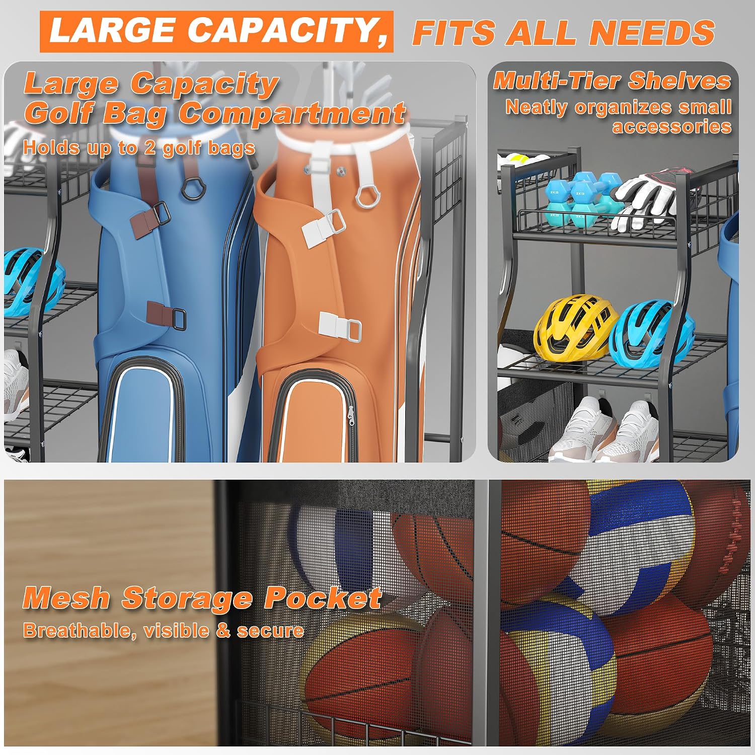 ゴルフバッグ収納ラックオーガナイザー、ガレージ用ダブルゴルフ - Golf Equipment Organizer For Garage のレビューと価格