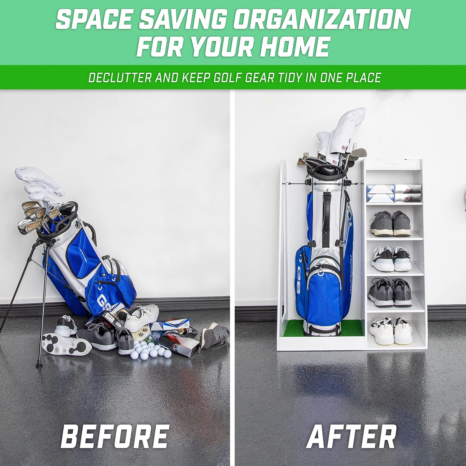 プレミアム木製ゴルフバッグ収納ラック＆ガレージオーガナイザー - Golf Equipment Organizer For Garage のレビューと価格