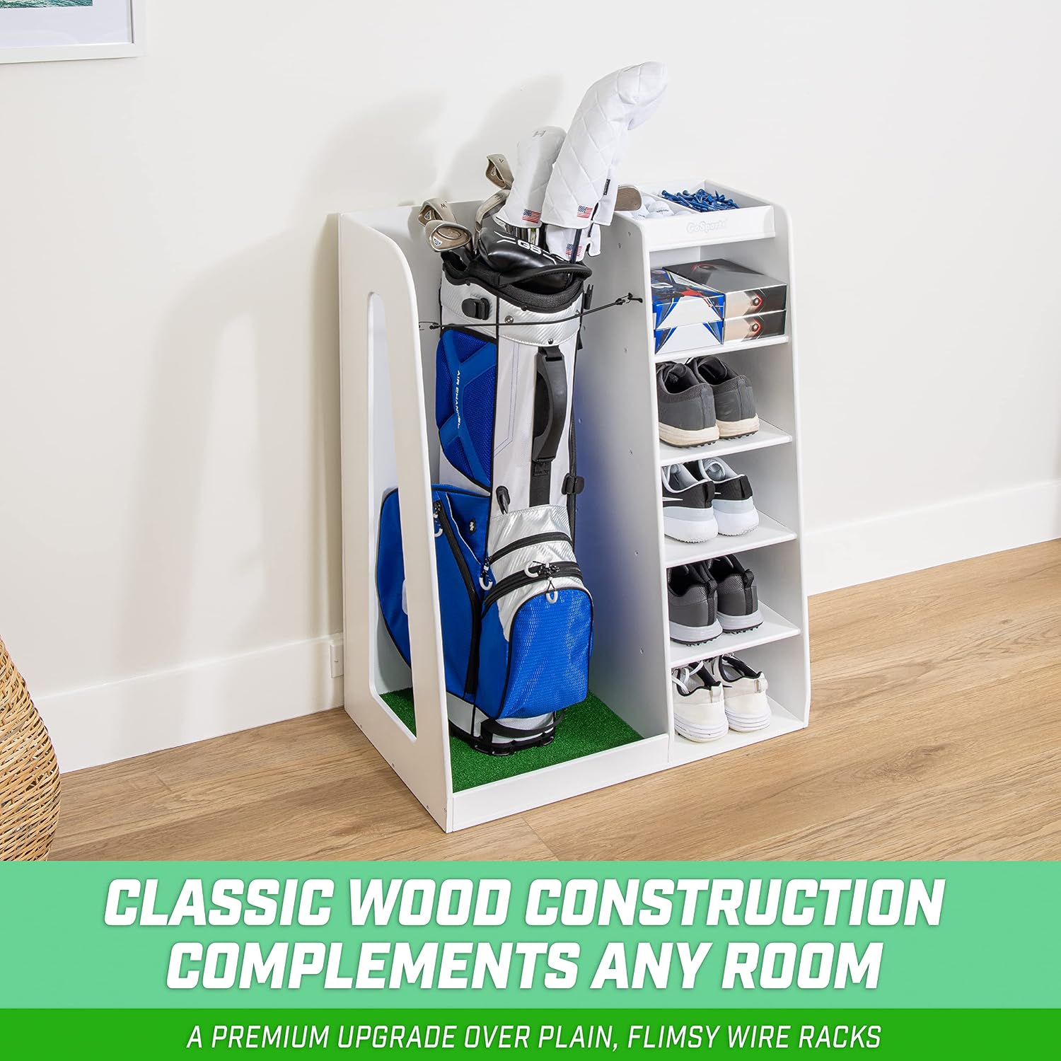 プレミアム木製ゴルフバッグ収納ラック＆ガレージオーガナイザー - Golf Equipment Organizer For Garage のレビューと価格
