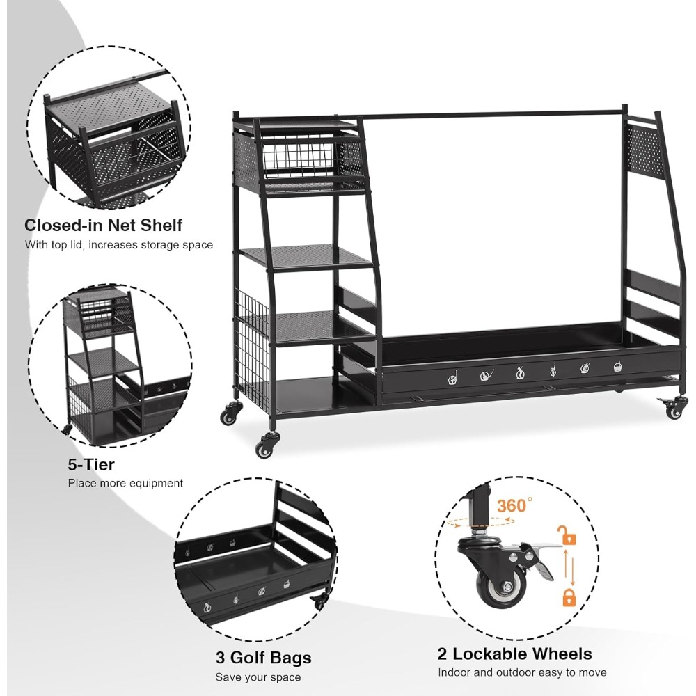 ゴルフバッグ収納ラックスタンドホルダーオーガナイザー ガレー - Golf Equipment Organizer For Garage のレビューと価格