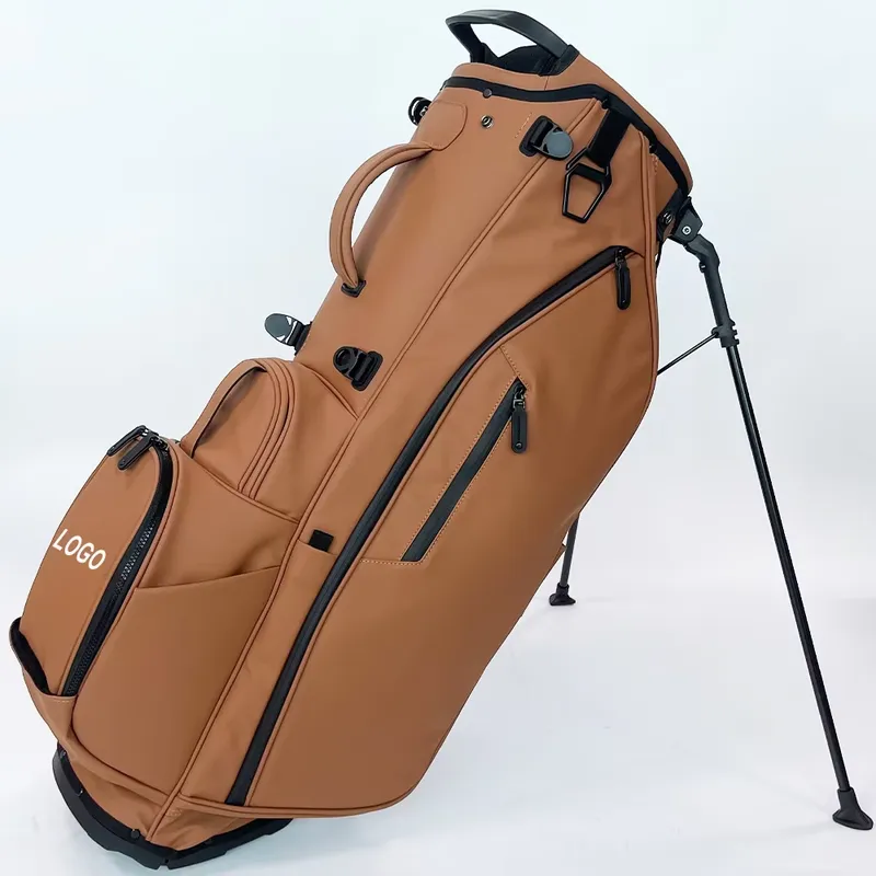 カスタムロゴ刺繍ゴルフスタンドバッグPUレザーブラウンサンデ - Golf Equipment Logo のレビューと価格