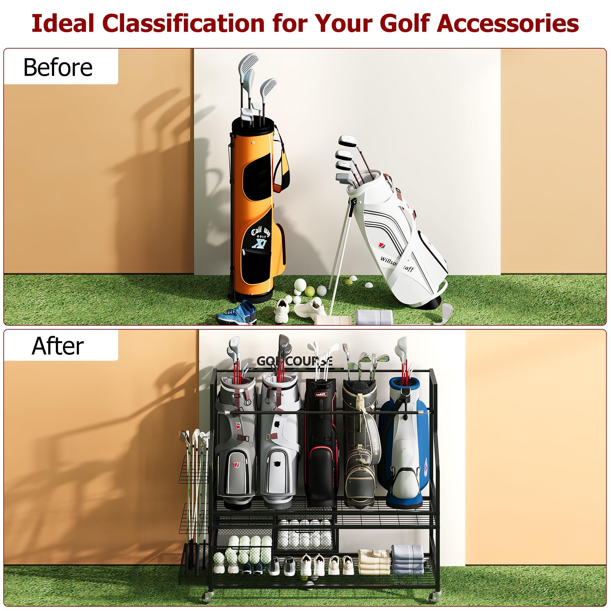 ガレージ用ゴルフバッグ収納オーガナイザー、ロック可能なホイー - Golf Equipment Organizer For Garage のレビューと価格