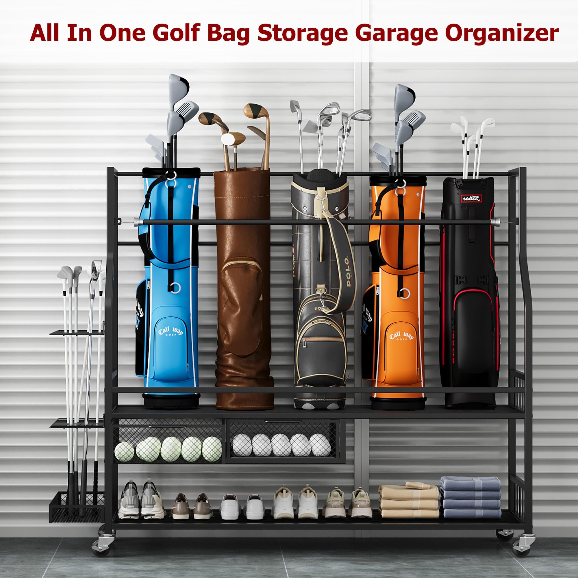 ガレージ用ゴルフバッグ収納オーガナイザー、ロック可能なホイー - Golf Equipment Organizer For Garage のレビューと価格