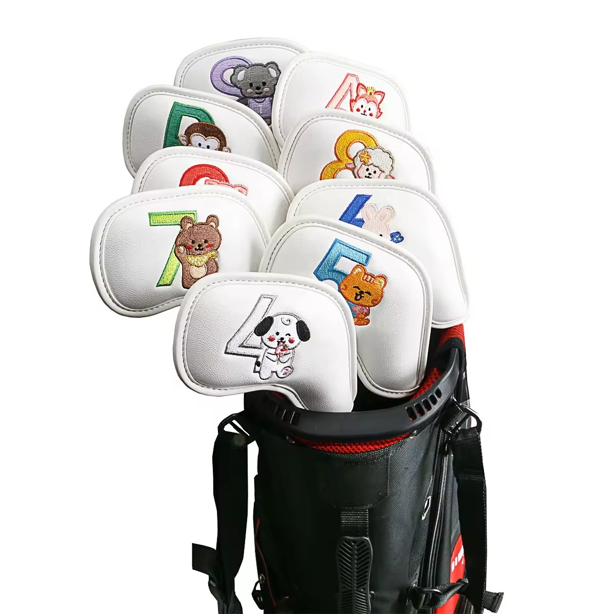 9個入りのかわいい漫画風動物ゴルフアイアンヘッドカバー、PU - Headcover Driver のレビューと価格