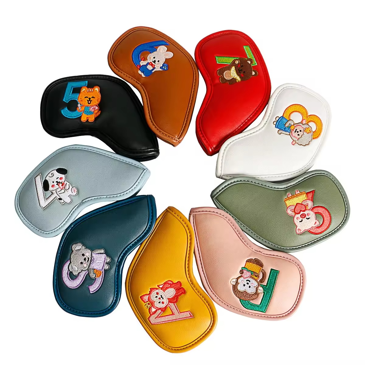 9個入りのかわいい漫画風動物ゴルフアイアンヘッドカバー、PU - Headcover Driver のレビューと価格